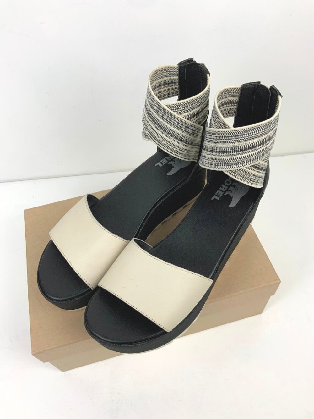 SOREL Dayspring Ankle Strap Platform Sandals Cream/Black Sz 8.5 - Picture 3 of 16